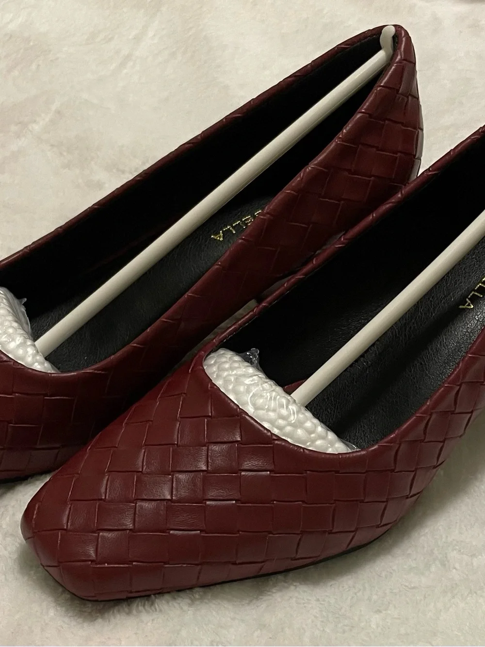 Woven Square-Toe Burgundy Women’s Flats